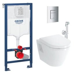 Pack wc Bâti-support Rapid sl + Cuvette suspendue Vitra + Abattant + Douchette bidet + Plaque