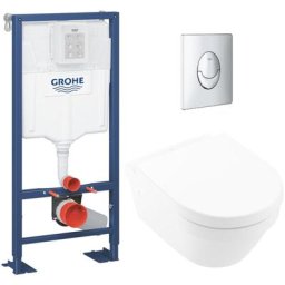 Villeroy et boch Lot wc suspendu Architectura avec abattant, bâti support grohe Rapid sl et plaque