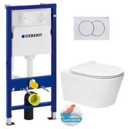 Pack Bâti-support 112cm + wc sans bride sat Brevis + Abattant ultra-fin, softclose + Plaque blanche