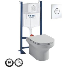 Wc suspendu sans bride Jacob Delafon Elite + bâti-support grohe rapid sl+ plaque , blanc, Plaque de