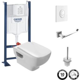 Pack wc suspendu sans bride Jacob Delafon Struktura + Bati-support grohe + accessoires carrés,