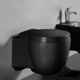 Rue Du Bain - wc Suspendu Compact - Avec Abattant - Céramique Noir brillant - 50x41 cm - Charm