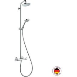 Colonne de douche thermostatique HANSGROHE Crometta 4 jets, Chrome, tablette d angle, Sans nettoyant