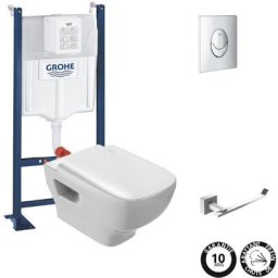Pack wc suspendu sans bride Jacob Delafon Struktura + Bati-support grohe + accessoires carrés,