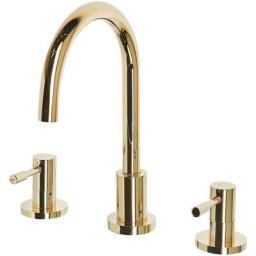 Robinet Mélangeur 3 Trous en Laiton et Acier Inox Doré Ajout Design au Lavabo et Accessoire Déco
