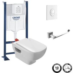 Pack wc suspendu sans bride Jacob Delafon Struktura + Bati-support grohe + accessoires carrés,
