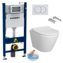 Pack Bati-support Duofix 112cm + wc sans bride Vitra Integra + Abattant softclose + Plaque blanche