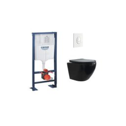 Grohe - Pack wc Rapid sl + Cuvette sans bride kelos Noir Mat + Plaque Skate Air Blanc