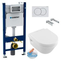 Geberit - Pack wc Bati support Duofix + Cuvette Villeroy & Boch Architectura sans bride + Abattant