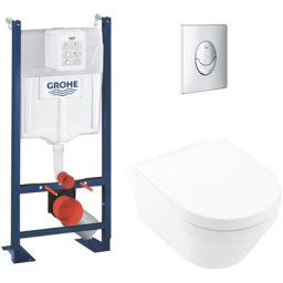 Lot WC suspendu VILLEROY ET BOCH Architectura avec abattant, bâti support GROHE Rapid SL project et
