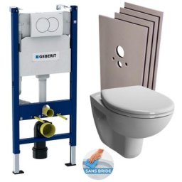 Geberit - Pack wc Bâti-support + wc sans bride Vitra Normus SpinFlush + Abattant softclose + Plaque