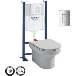 Wc suspendu sans bride Jacob Delafon Elite + bâti-support grohe + accessoires, Sans accessoire,