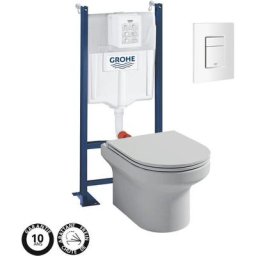 Wc suspendu sans bride Jacob Delafon Elite + bâti-support grohe rapid sl+ plaque , blanc, Plaque de