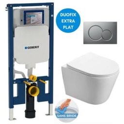 Pack wc bati-support extra-plat + Cuvette sat Infinitio sans bride fixations invisibles + Plaque