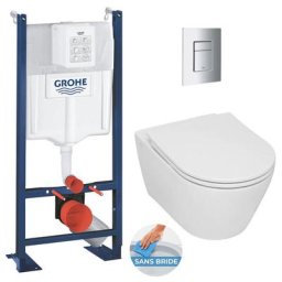 Pack wc Bâti-support Rapid sl autoportant + wc sans bride Serel, fixations invisibles + abattant