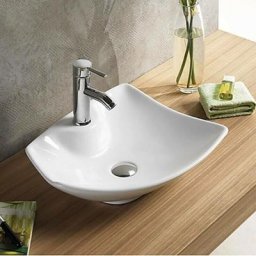 Vasque pour salle de bain avec Plage de Robinetterie - Céramique Blanc Brillant - 49x38 cm - Feuille