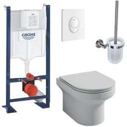 Wc suspendu sans bride Jacob Delafon Elite + bâti-support grohe + abattant + accessoires,