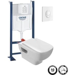 Wc suspendu sans bride Jacob Delafon Struktura + Bati-support grohe + accessoires ronds, Sans