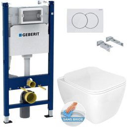 Geberit - Pack wc Bâti-support Duofix + Cuvette sans bride Havana Idevit + Abattant frein de chute