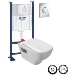 Wc suspendu sans bride Jacob Delafon Struktura + bâti-support grohe rapid sl + plaque, chrome,