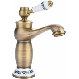 Robinet rétro Laiton Céramique Lavabo Robinet Bleu et Blanc Porcelaine Long Cou Rétro Fleurs Avec