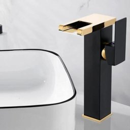 Robinet de salle de bain led à cascade,mitigeur lavabo noir et doré Haute-Arc pour sall de bains