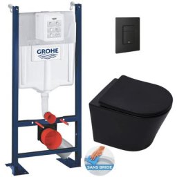 Pack wc Bâti-support Rapid sl + wc Infinitio sans bride noir mat + Abattant softclose + Plaque