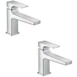 Hansgrohe - Lot de 2 mitigeurs lavabo Metropol 100 bec long et bonde Push-Open