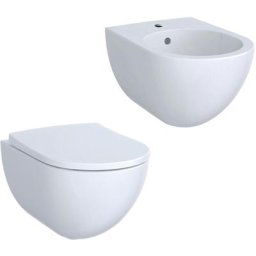 Sanitaire suspendu avec bidet, wc à vidage universel et abattant à fermeture amortie, modèle Acanto