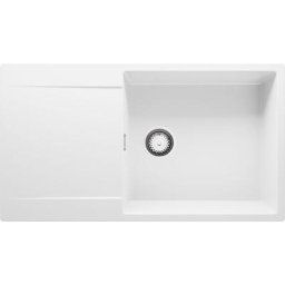 Evier Cuisine en Granit Blanc, 90 x 50 cm, Lavabo 1 bac + Siphon Classique, Évier à Encastrer San