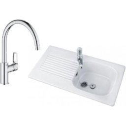 Villeroy et Boch évier cuisine Tudor avec Grohe mitigeur cuisine Bauloop bec haut.