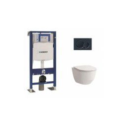 Pack wc Geberit UP320 + Cuvette sans bride Rimless + plaque sigma noire