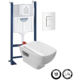 Wc suspendu sans bride Jacob Delafon Struktura + bâti-support grohe + accessoires, Sans accessoire,