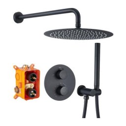 Encastré Ensemble de Douche thermostatique noir Colonne de douche encastrée douche de tête Ronde 12