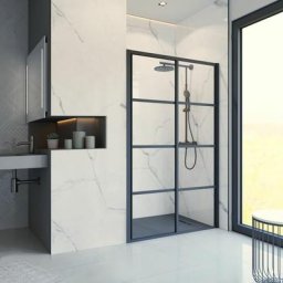 Atelier Du Bain - Porte de douche coulissante en niche, verre 5 mm transparent, style atelier