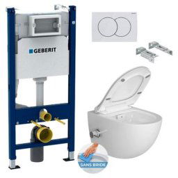 Geberit - Pack wc Bati-support Duofix + wc sans bride sat Infinitio avec fonction bidet