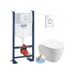 Pack wc Bâti-support autoportant + wc sans bride sat Infinitio + Abattant softclose + Plaque blanc