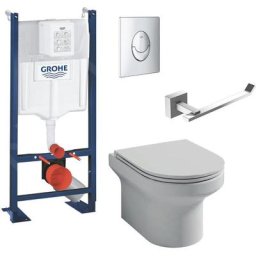Wc suspendu sans bride Jacob Delafon Elite + bâti-support grohe + abattant + accessoires,