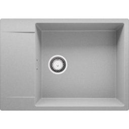 Evier Cuisine en Granit Gris, 70 x 50 cm, Lavabo 1 bac + Siphon Classique, Évier à Encastrer San