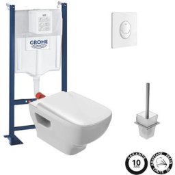 Pack wc suspendu sans bride Jacob Delafon Struktura + Bati-support grohe + accessoires carrés,