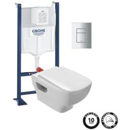 Wc suspendu sans bride Jacob Delafon Struktura + bâti-support grohe + accessoires, Sans accessoire,