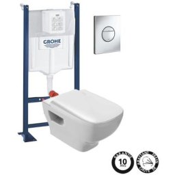 Wc suspendu sans bride Jacob Delafon Struktura + bâti-support grohe + accessoires, Sans accessoire,
