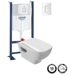 Wc suspendu sans bride Jacob Delafon Struktura + bâti-support grohe rapid sl + plaque, blanc,