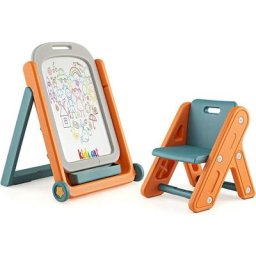 Tableau de dessin Magnetique pour Enfants, Ensemble Chevalet et Chaise d'Art avec Hauteur Réglable,