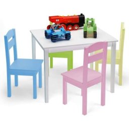 Ensemble de Table et 4 Chaises pour Enfants, Meuble Multifonctionnel en Bois et mdf de 4 Places,