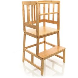 Chaise d'enfant Tour d'apprentissage Bois 46x46x89cm Rampe & Barre anti-chute Enfants