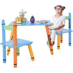 Ensemble Table et 2 Chaises pour Enfants, Ensemble de Meubles Multi-Usage, en Bois mdf et Bois de