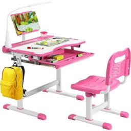 Costway - Ensemble Bureau et Chaise pour Enfants avec Éclairage led, Plateau Incliné et Tiroir