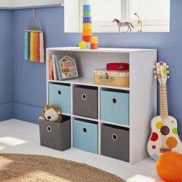 Meuble de rangement - 7 cases - l 76.5 cm x p 29.5 cm x h 70 cm - Gris et bleu - Livraison gratuite
