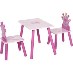 Ensemble table et chaises enfant design princesse motif couronne bois pin mdf rose - Rose - Homcom